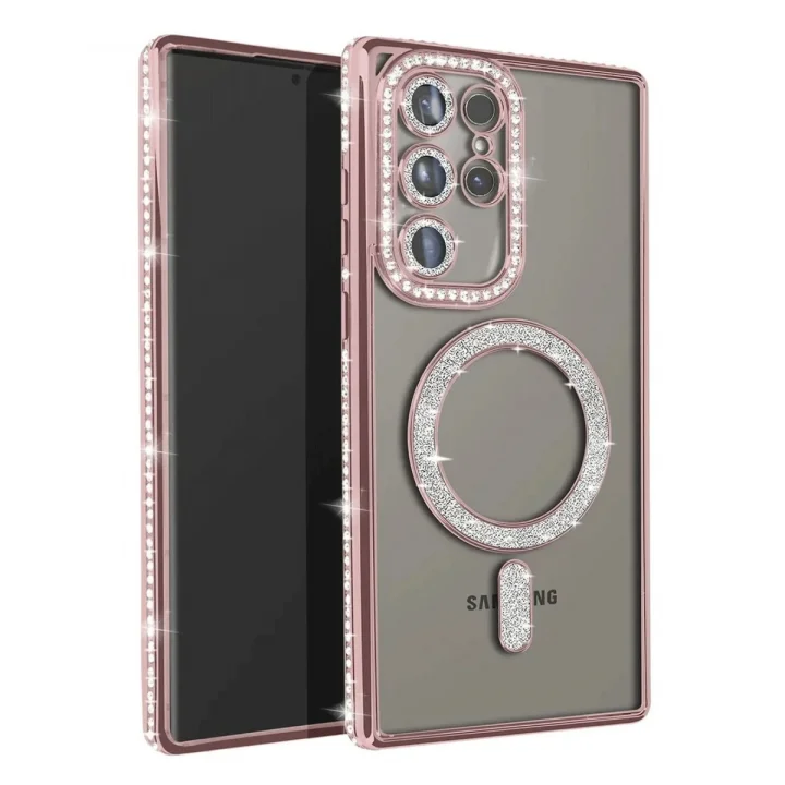 Mey İthalat®  Samsung Galaxy S23 Ultra Joke Simli Magneticsafe Kılıf - Pembe