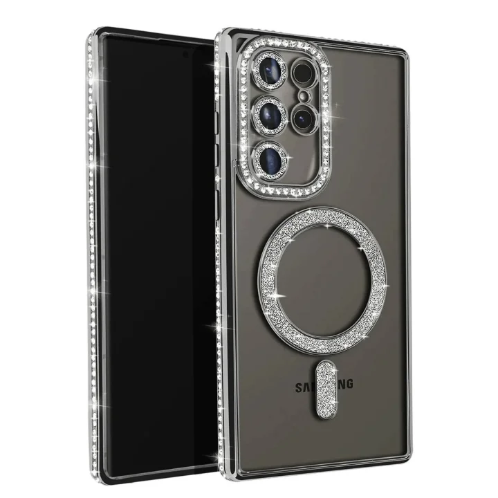 Mey İthalat®  Samsung Galaxy S23 Ultra Joke Simli Magneticsafe Kılıf - Siyah