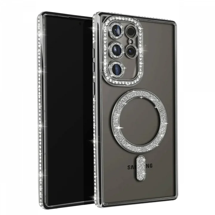 Mey İthalat®  Samsung Galaxy S23 Ultra Joke Simli Magneticsafe Kılıf - Siyah