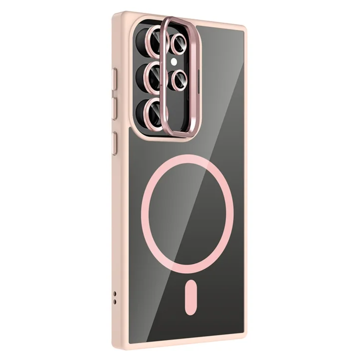 Mey İthalat®  Samsung Galaxy S23 Ultra Remim Lensli Magsafe Standlı Kapak - Pembe