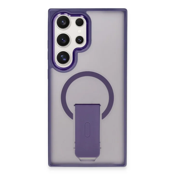 Mey İthalat®  Samsung Galaxy S23 Ultra Tork Magsafe Standlı Kapak - Derin Mor
