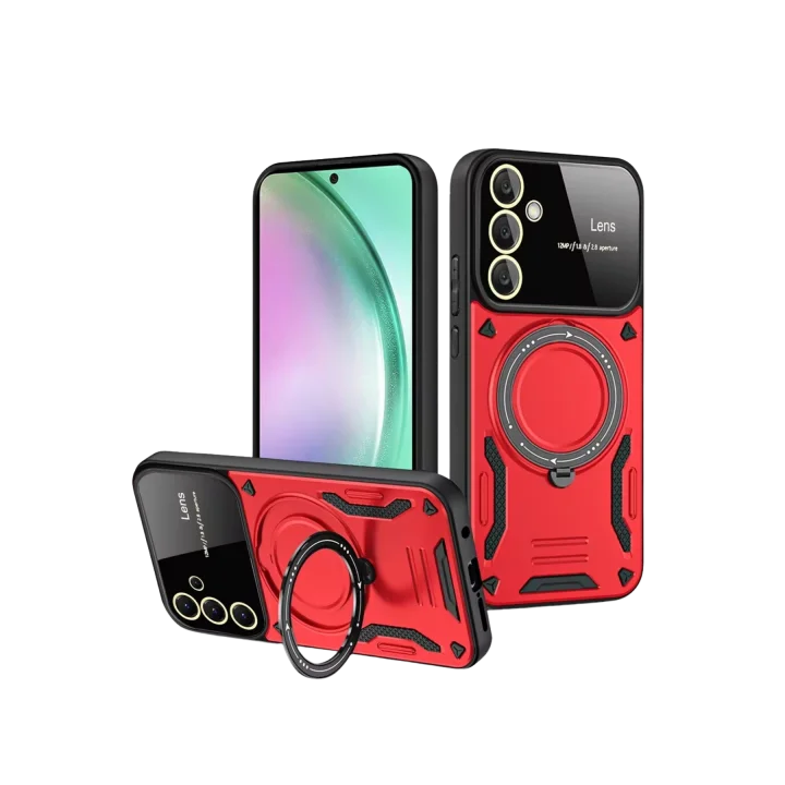 Mey İthalat®  Samsung Galaxy S24 FE Kılıf Joy Lens Standlı Kapak - Kırmızı
