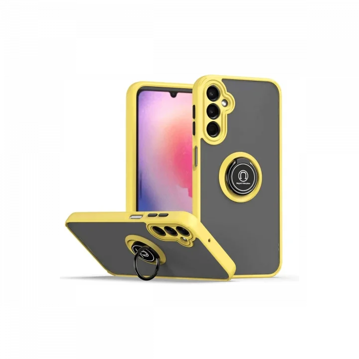 Mey İthalat®  Samsung Galaxy S24 Kılıf Montreal Yüzüklü Silikon Kapak - Sarı