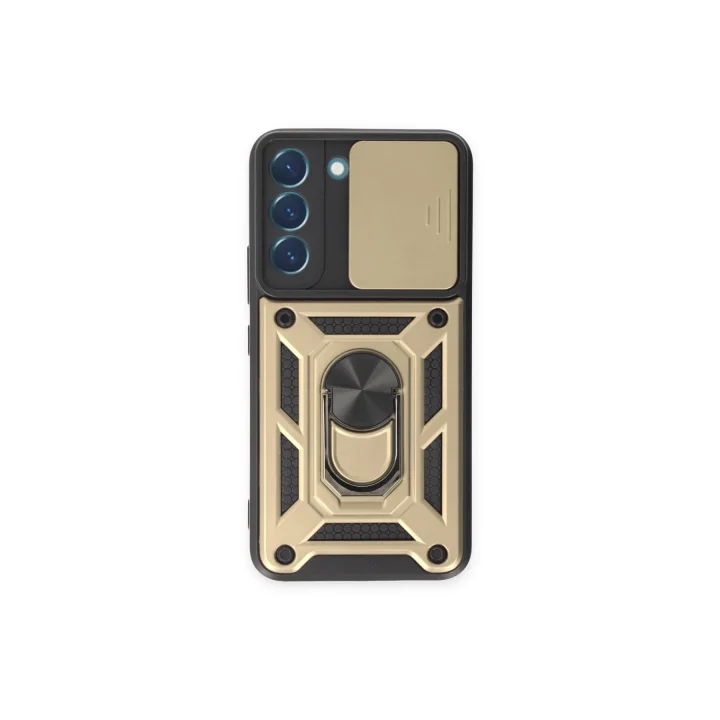 Mey İthalat®  Samsung Galaxy S24 Kılıf Pars Lens Yüzüklü Silikon - Gold