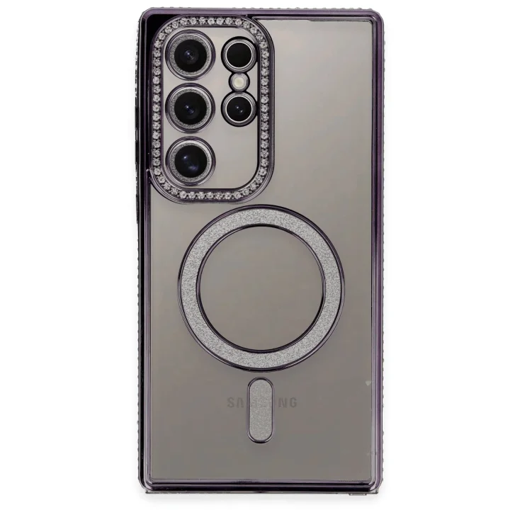 Mey İthalat®  Samsung Galaxy S24 Ultra Kılıf Joke Simli Magneticsafe Kılıf - Derin Mor
