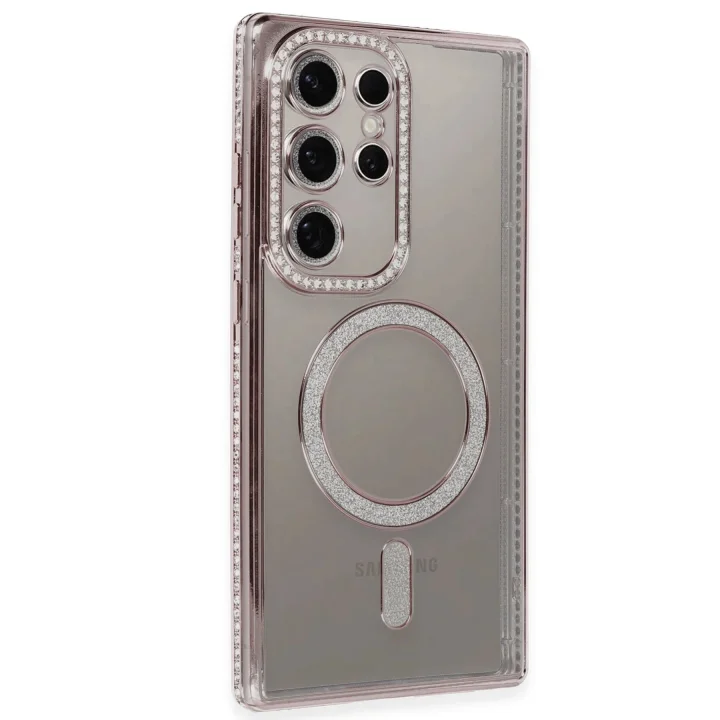 Mey İthalat®  Samsung Galaxy S24 Ultra Kılıf Joke Simli Magneticsafe Kılıf - Pembe