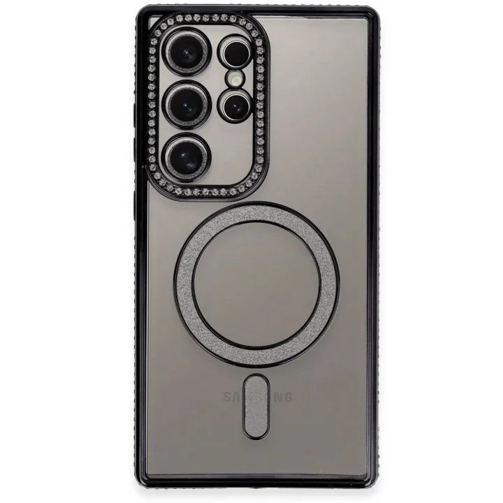 Mey İthalat®  Samsung Galaxy S24 Ultra Kılıf Joke Simli Magneticsafe Kılıf - Siyah