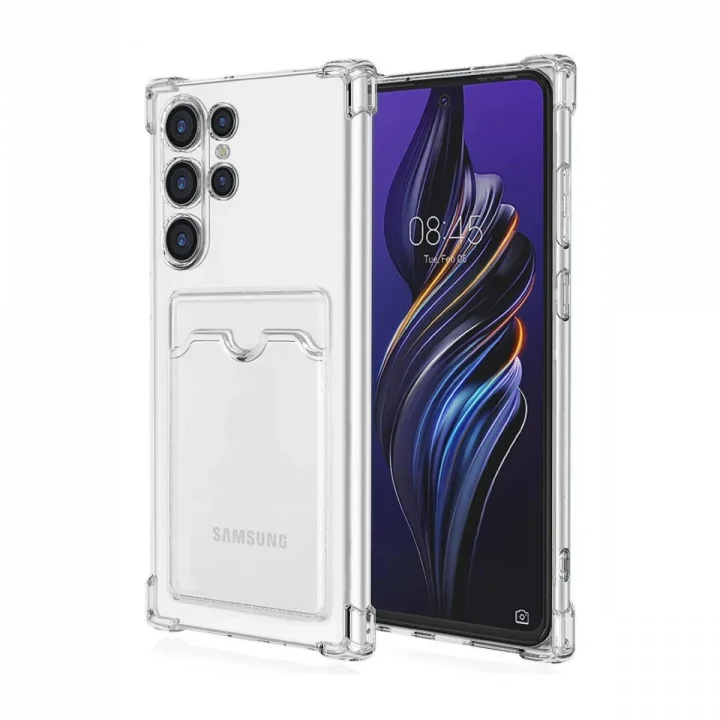 Mey İthalat®  Samsung Galaxy S24 Ultra Kılıf Kart Şeffaf Silikon - Şeffaf