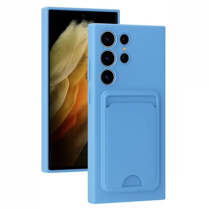 Mey İthalat®  Samsung Galaxy S24 Ultra Kılıf Kelvin Kartvizitli Silikon - Mavi