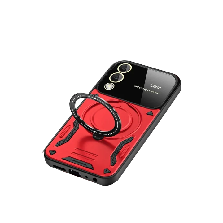 Mey İthalat®  Samsung Galaxy S25 Edge Kılıf Joy Lens Standlı Kapak - Kırmızı