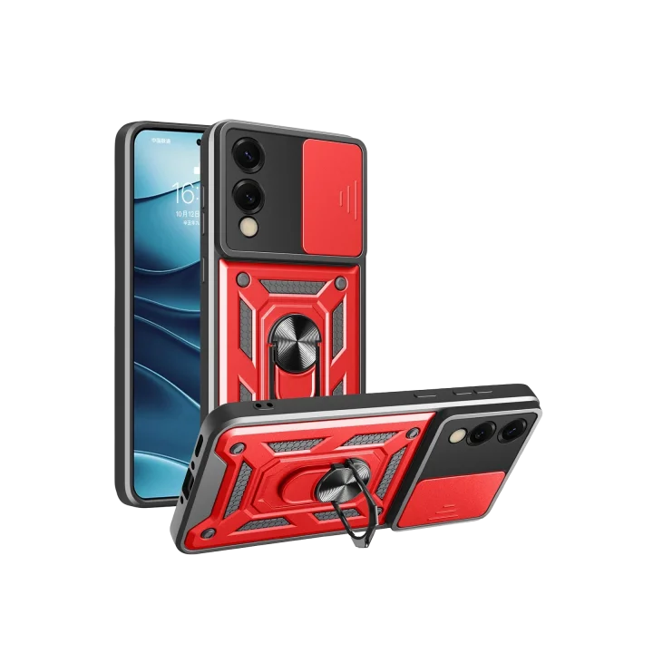 Mey İthalat®  Samsung Galaxy S25 Edge Pars Lens Yüzüklü Silikon - Kırmızı