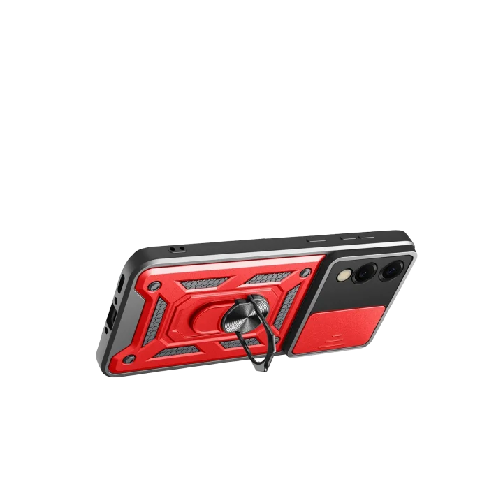Mey İthalat®  Samsung Galaxy S25 Edge Pars Lens Yüzüklü Silikon - Kırmızı