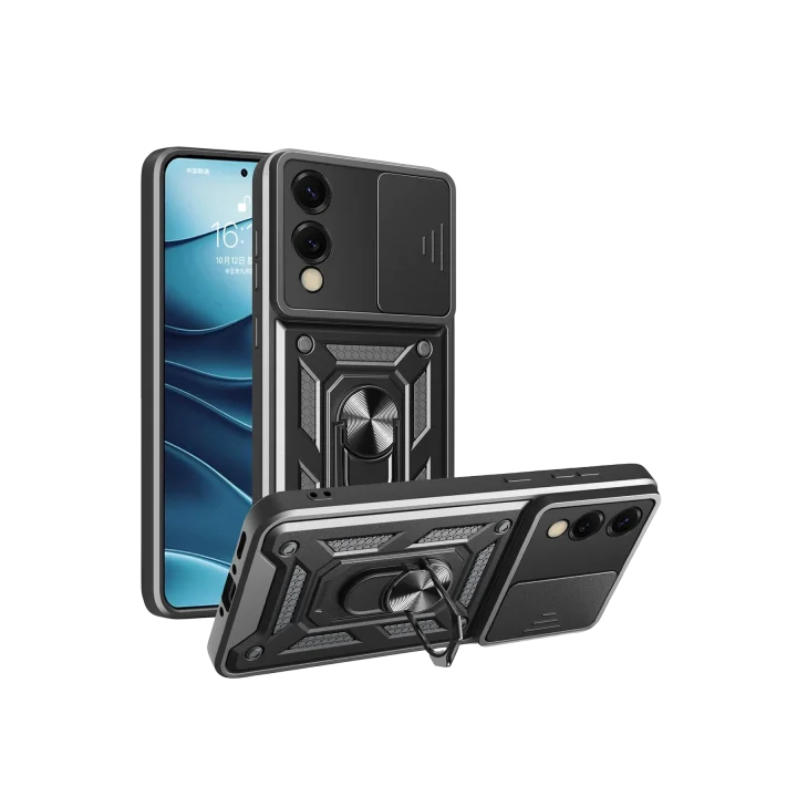 Mey İthalat®  Samsung Galaxy S25 Edge Pars Lens Yüzüklü Silikon - Siyah