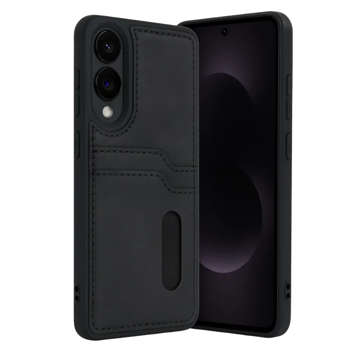 Mey İthalat®  Samsung Galaxy S25 Edge Sara Kartvizitli Deri Kılıf - Siyah