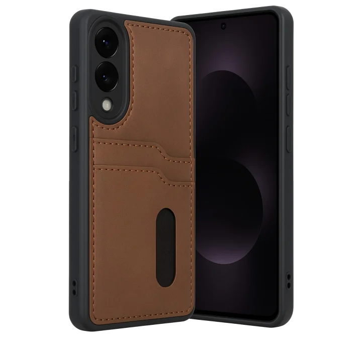 Mey İthalat®  Samsung Galaxy S25 Edge Sara Kartvizitli Deri Kılıf - Taba