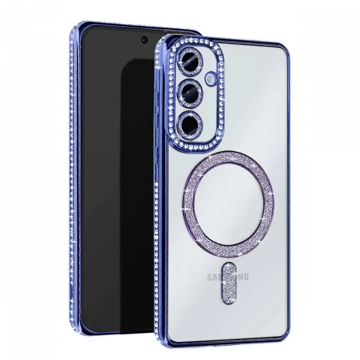 Mey İthalat®  Samsung Galaxy S25 Kılıf Joke Simli Magneticsafe Kılıf - Mavi