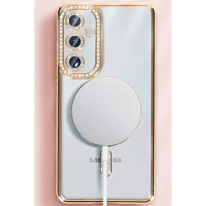 Mey İthalat®  Samsung Galaxy S25 Kılıf Joke Simli Magneticsafe Kılıf - Pembe