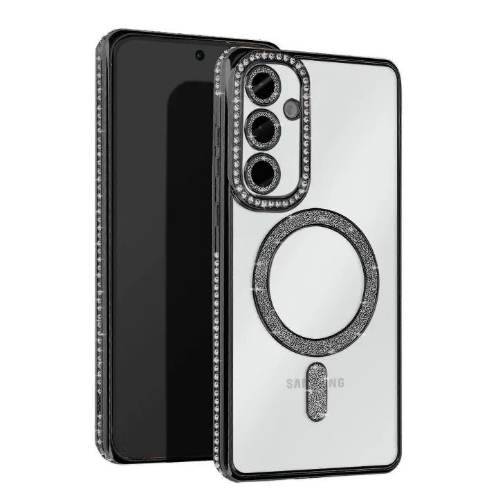 Mey İthalat®  Samsung Galaxy S25 Kılıf Joke Simli Magneticsafe Kılıf - Siyah