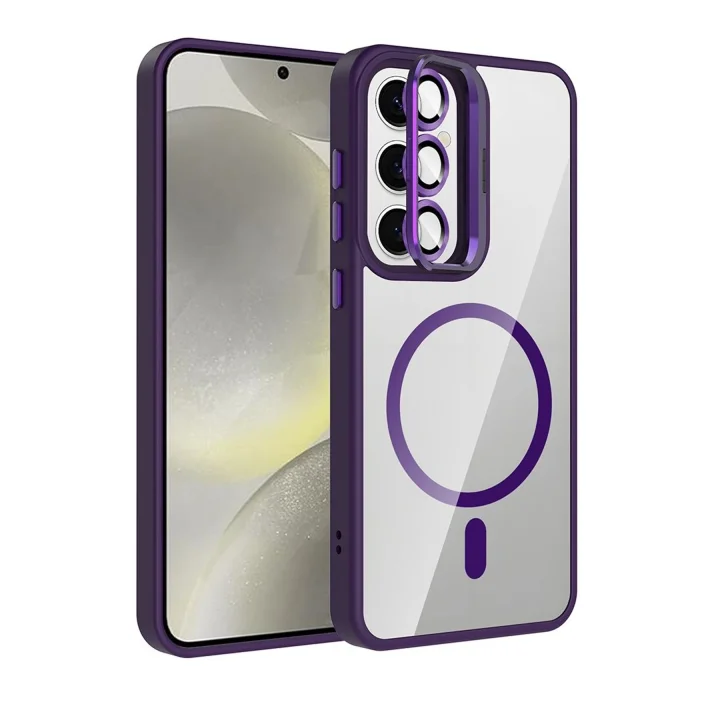 Mey İthalat®  Samsung Galaxy S25 Remim Lensli Magsafe Standlı Kapak - Derin Mor