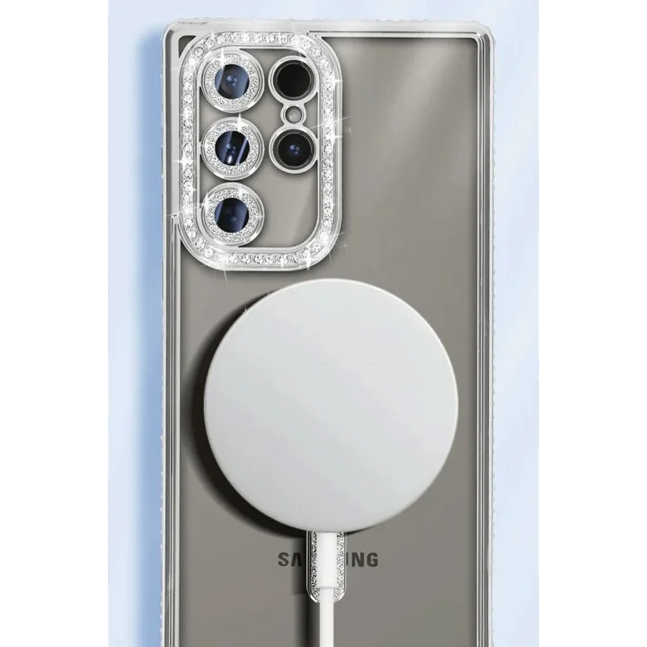 Mey İthalat®  Samsung Galaxy S25 Ultra Kılıf Joke Simli Magneticsafe Kılıf - Pembe