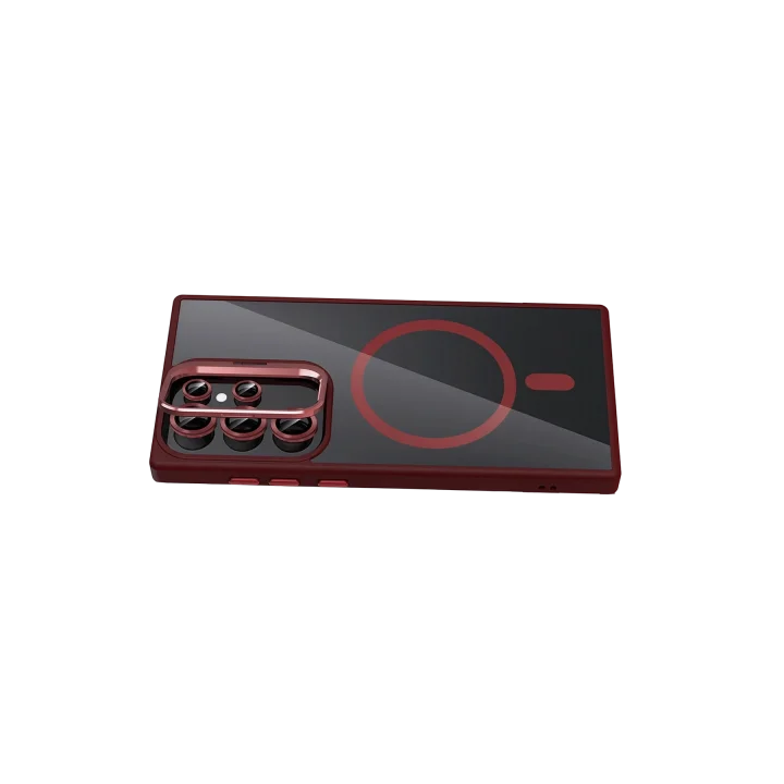 Mey İthalat®  Samsung Galaxy S25 Ultra Remim Lensli Magsafe Standlı Kapak - Bordo
