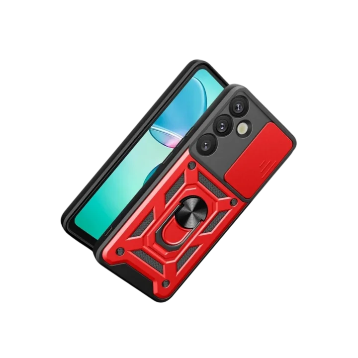 Mey İthalat®  Samsung Galaxy S26 Plus Pars Lens Yüzüklü Silikon - Kırmızı