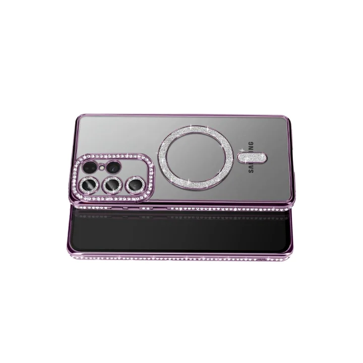 Mey İthalat®  Samsung Galaxy S26 Ultra Joke Simli Magneticsafe Kılıf - Derin Mor