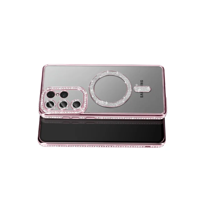 Mey İthalat®  Samsung Galaxy S26 Ultra Joke Simli Magneticsafe Kılıf - Pembe