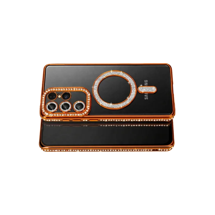 Mey İthalat®  Samsung Galaxy S26 Ultra Joke Simli Magneticsafe Kılıf - Turuncu