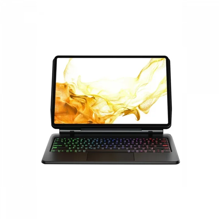Mey İthalat®  Samsung Galaxy T870 Tab S7 11 Kılıf Eternal Ledli Klavyeli Tablet Kılıfı - Siyah
