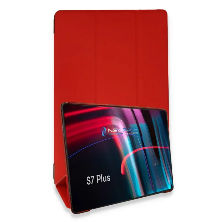 Mey İthalat®  Samsung Galaxy T970 Tab S7 Plus 12.4 Kılıf Tablet Smart Kılıf - Kırmızı