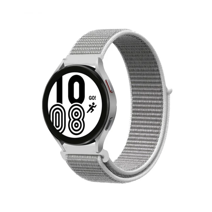 Mey İthalat®  Samsung Galaxy Watch 4 Hasırlı Cırtcırtlı Kordon - Beyaz