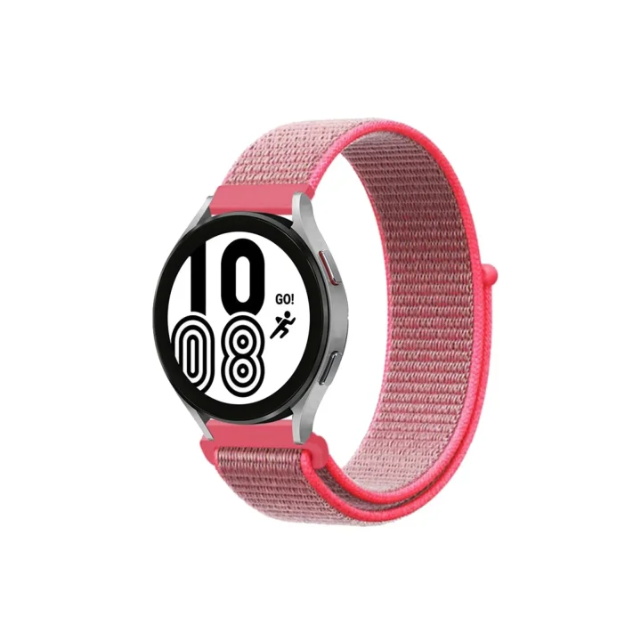 Mey İthalat®  Samsung Galaxy Watch 4 Hasırlı Cırtcırtlı Kordon - Pembe