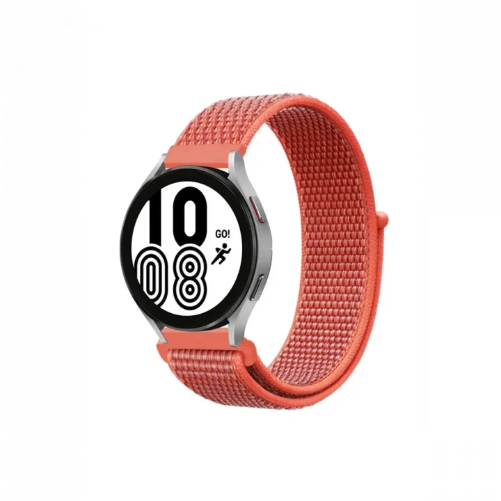 Mey İthalat®  Samsung Galaxy Watch 4 Hasırlı Cırtcırtlı Kordon - Turuncu