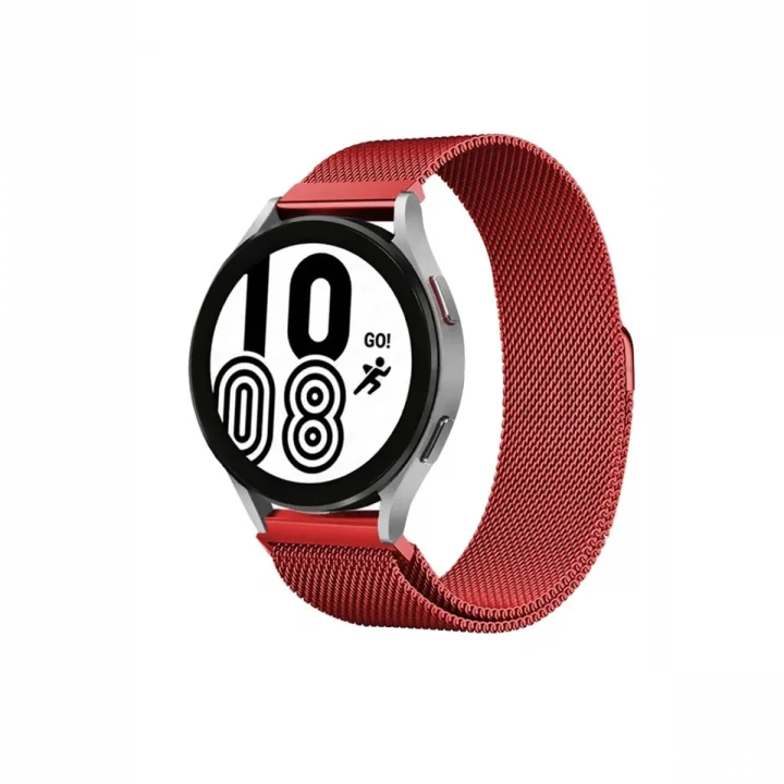 Mey İthalat®  Samsung Galaxy Watch 4 Metal Mıknatıslı Kordon - Kırmızı