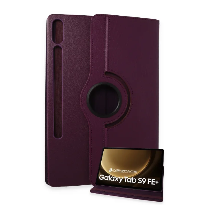 Mey İthalat®  Samsung Galaxy X610 Tab S9 FE Plus 12.4 Kılıf 360 Tablet Deri Kılıf - Mürdüm