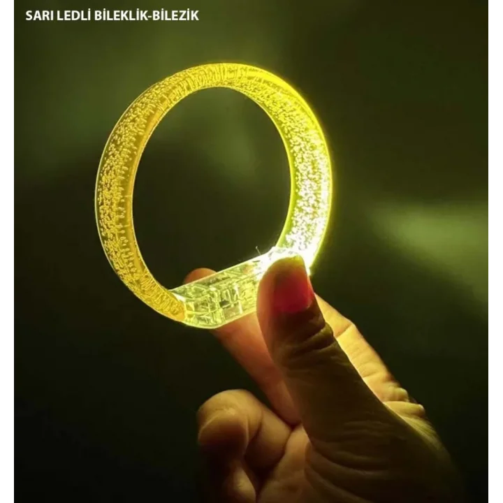 Mey İthalat® Sarı Led Işıklı Baskı Yapılabilen Pilli Bileklik Bilezik 1,5 cm Genişlik