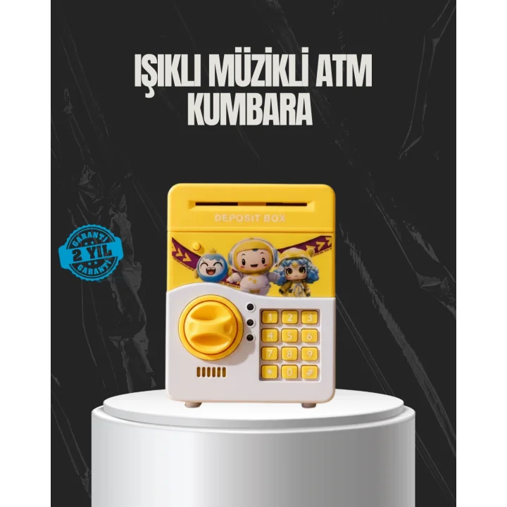 Mey İthalat® Sarı Renk Otomatik Para Çeken Şifreli Çocuk Kumbarası