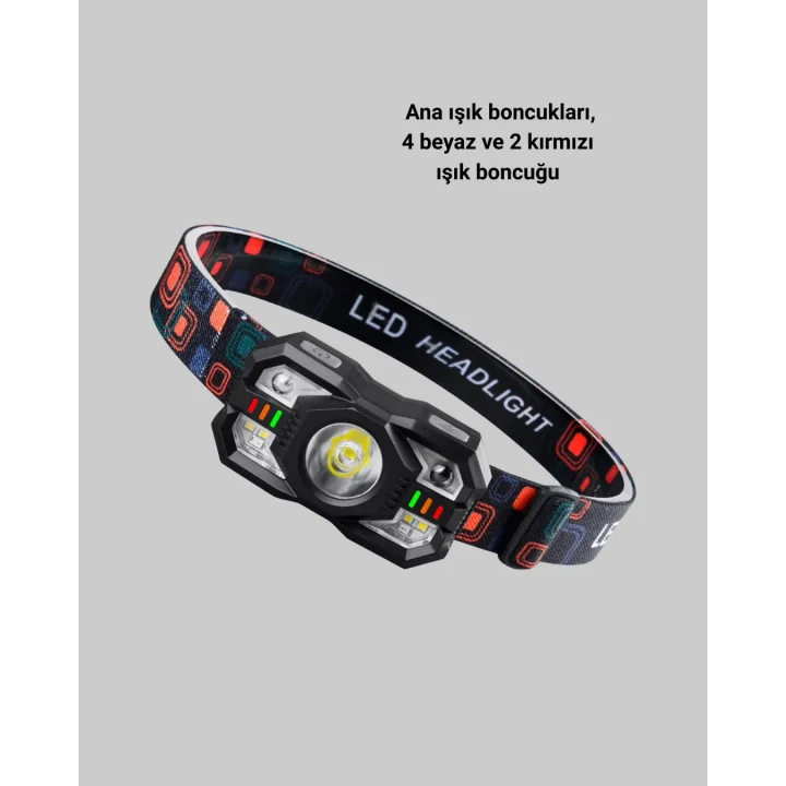 Mey İthalat® Şarj Edilebilir LED Far Hareket Sensörlü 5 Modlu Outdoor