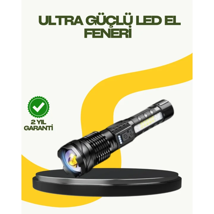 Mey İthalat® Şarjlı El Feneri Yüksek Işık Gücü Uzun Menzil