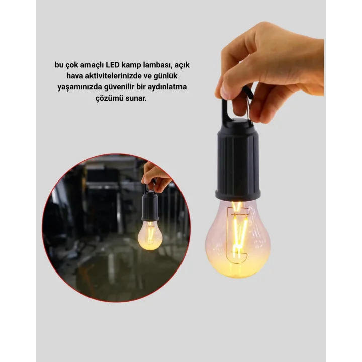 Mey İthalat® Şarjlı Kancalı LED Lamba – Kamp, Balkon ve Acil Durum Işığı