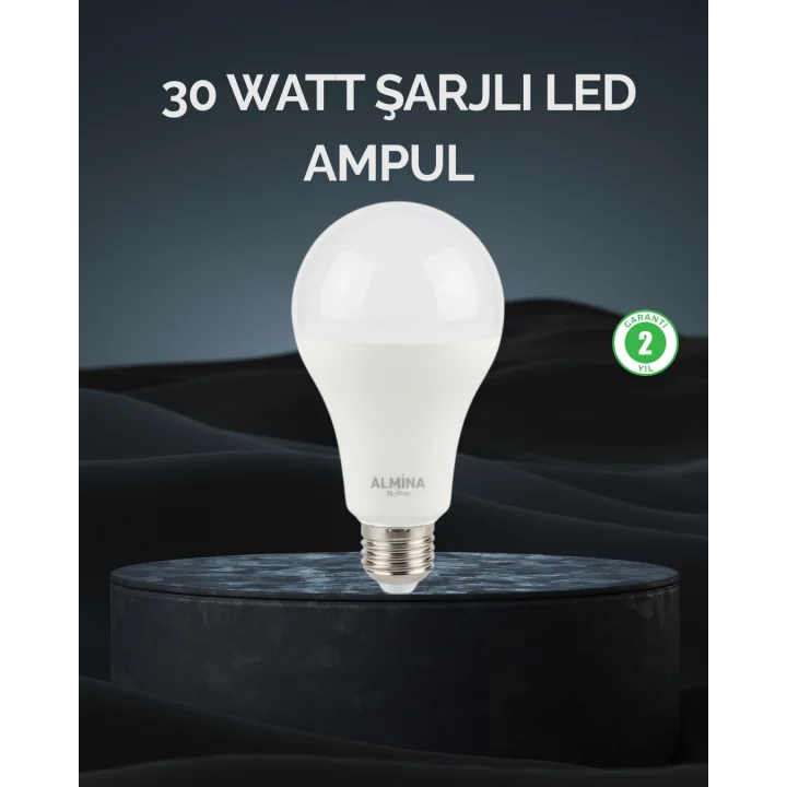 Mey İthalat® Şarjlı LED Ampul 30 Watt Soğuk Beyaz