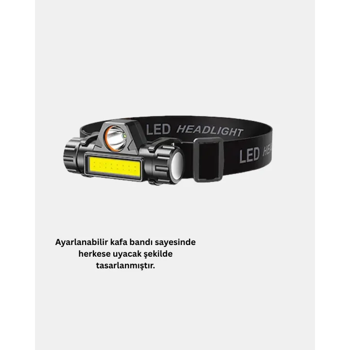 Mey İthalat® Şarjlı LED Kafa Feneri – Çift Fonksiyonlu, 200LM Işık Gücü, IP44 Suya Dayanıklı