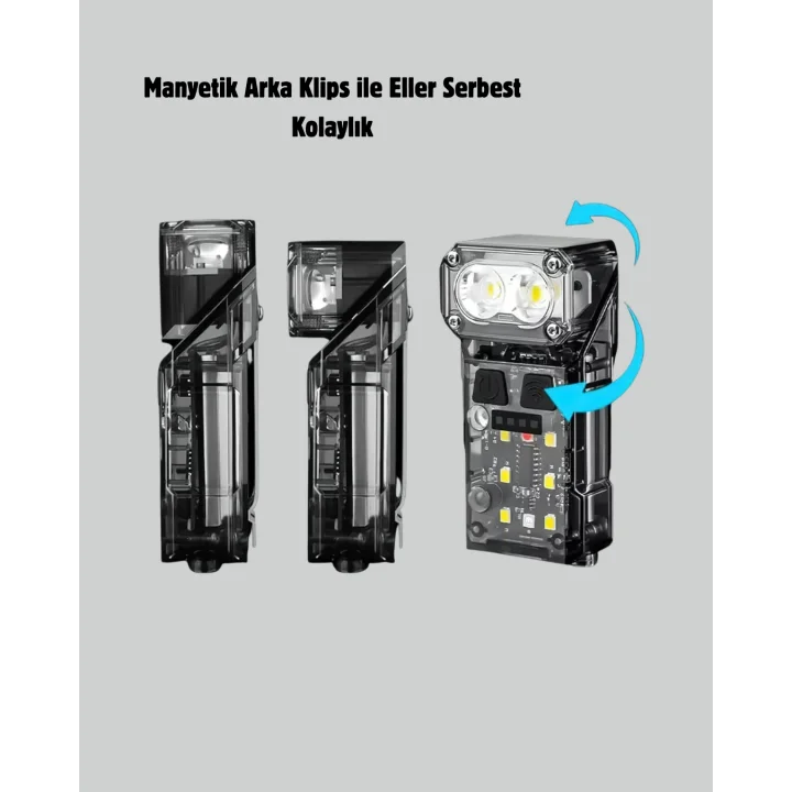 Mey İthalat® Şarjlı LED Kafa Lambası Manyetik Klipsli El Sensörlü Çok Fonksiyonlu