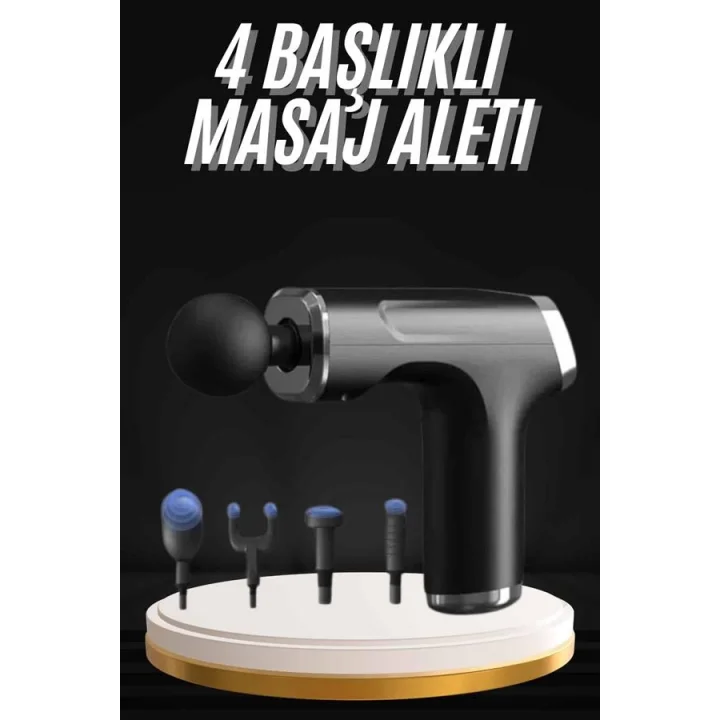 Mey İthalat® Şarjlı Masaj Tabancası 4 Başlıklı Mini Masaj Tabancası ve Masaj Aleti
