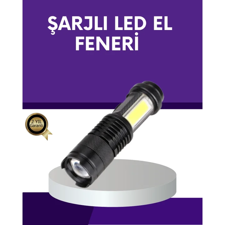 Mey İthalat® Şarjlı Mini LED El Feneri 2000 Lümen Su Geçirmez