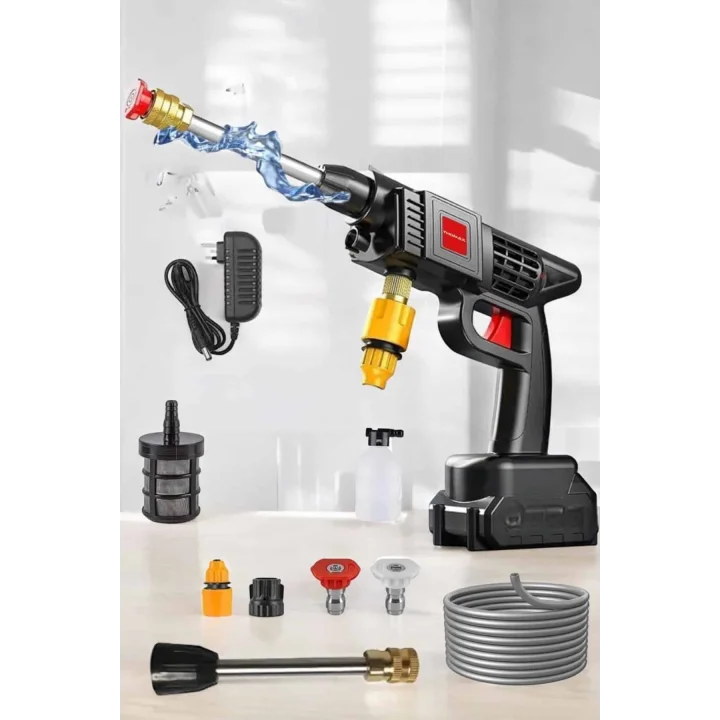 Mey İthalat® Şarjlı Oto Yıkama Tabancası Su Basınçlı Hazneli Bataryalı