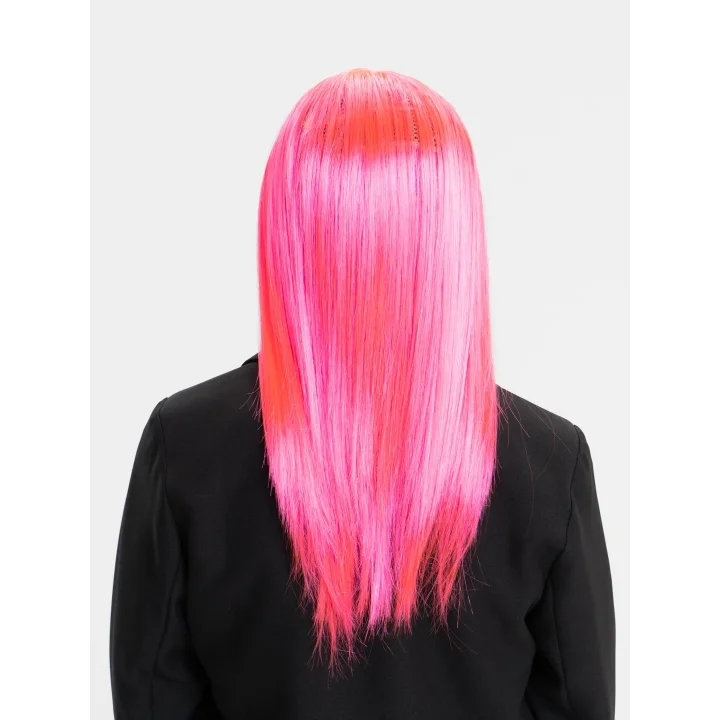 Mey İthalat® Şeker Pembesi Koyu Pembe Renk Uzun Düz Parti Peruğu