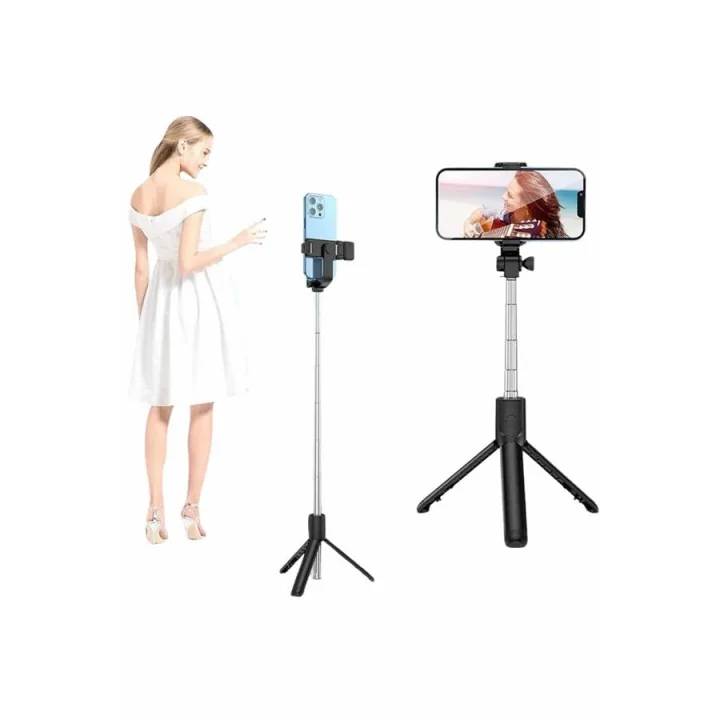 Mey İthalat® Selfie Çubuğu Tripod Bluetooth Kumandalı Selfie Çubuğu Telefon Tutucu