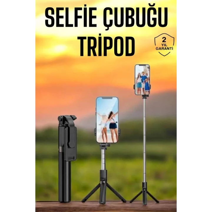 Mey İthalat® Selfie Çubuğu Tripod Kumandalı Telefon Tutucu Siyah